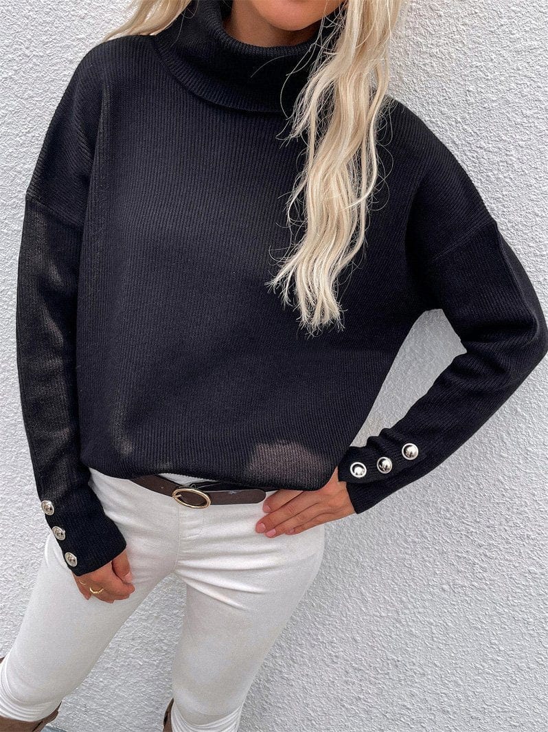 MsDressly Sweaters Turtleneck Solid Long Sleeve Knitted Sweater