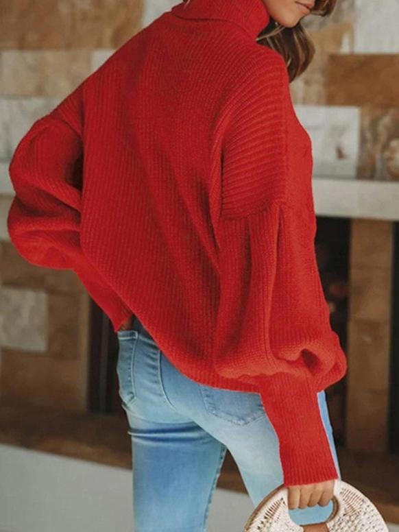 MsDressly Sweaters Turtleneck Solid Long Sleeve Knitted Sweater