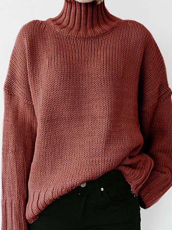 MsDressly Sweaters Turtleneck Solid Pullover Long Sleeve Sweater SWE2112101339BREDS