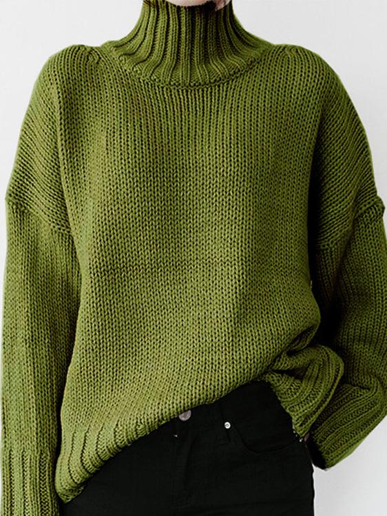 MsDressly Sweaters Turtleneck Solid Pullover Long Sleeve Sweater SWE2112101339GRES