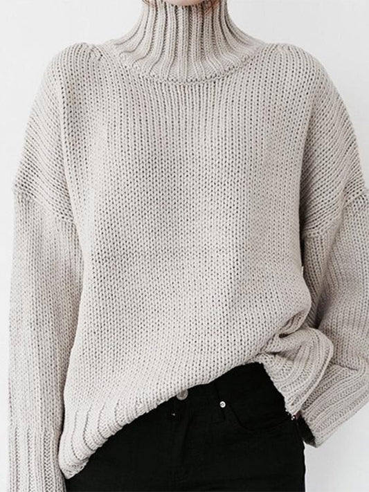 MsDressly Sweaters Turtleneck Solid Pullover Long Sleeve Sweater SWE2112101339WHIS