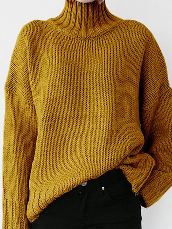 MsDressly Sweaters Turtleneck Solid Pullover Long Sleeve Sweater SWE2112101339YELS