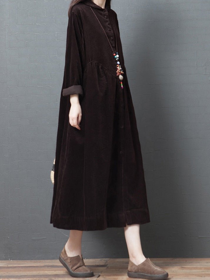 Women's Dresses Loose Corduroy Pocket Long Sleeve Dress - Maxi Dresses - Instastyled | Online Fashion Free Shipping Clothing, Dresses, Tops, Shoes - 20/09/2022 - 40-50 - casual-dresses