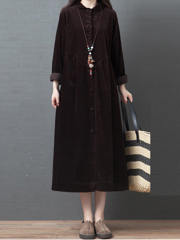 Women's Dresses Loose Corduroy Pocket Long Sleeve Dress - Maxi Dresses - Instastyled | Online Fashion Free Shipping Clothing, Dresses, Tops, Shoes - 20/09/2022 - 40-50 - casual-dresses