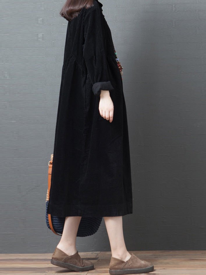 Women's Dresses Loose Corduroy Pocket Long Sleeve Dress - Maxi Dresses - Instastyled | Online Fashion Free Shipping Clothing, Dresses, Tops, Shoes - 20/09/2022 - 40-50 - casual-dresses