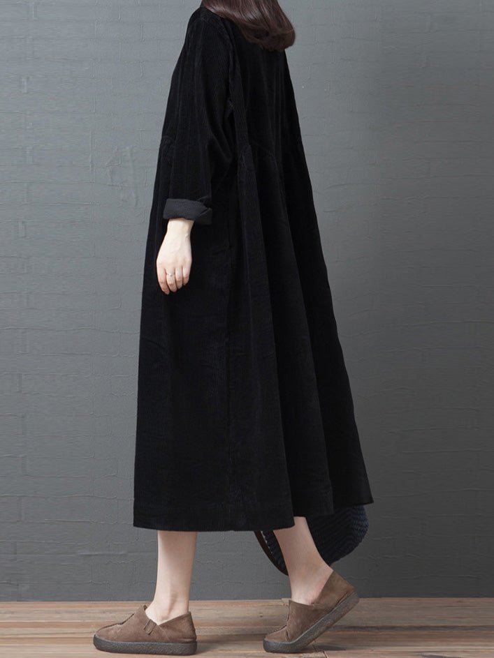 Women's Dresses Loose Corduroy Pocket Long Sleeve Dress - Maxi Dresses - Instastyled | Online Fashion Free Shipping Clothing, Dresses, Tops, Shoes - 20/09/2022 - 40-50 - casual-dresses