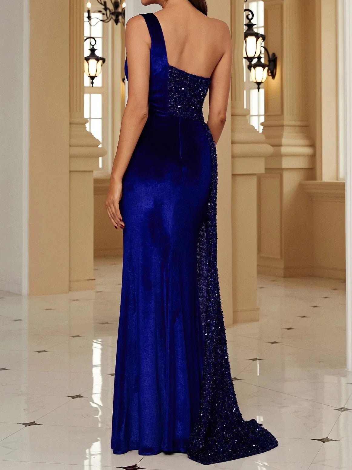 Women's Dresses One Shoulder Sequin Panel Slit Party Dress - Maxi Dresses - Instastyled | Online Fashion Free Shipping Clothing, Dresses, Tops, Shoes - 19/09/2022 - Color_Blue - Color_Red