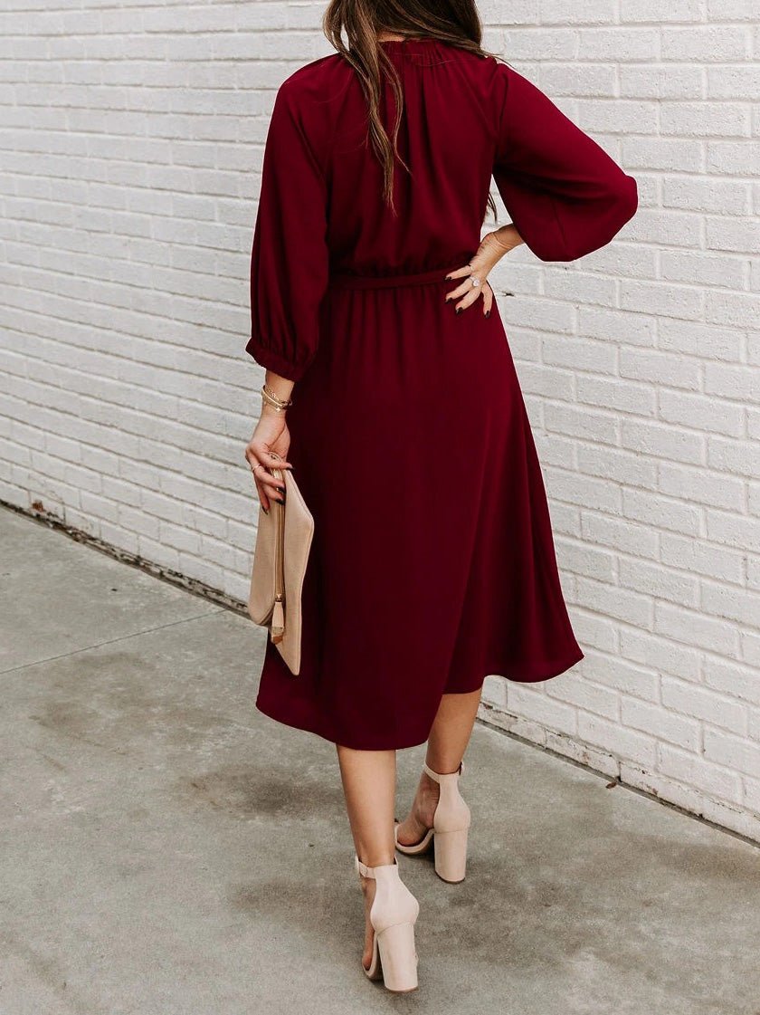 Women's Dresses Round Neck Lace-Up Long Sleeve Dress - Maxi Dresses - Instastyled | Online Fashion Free Shipping Clothing, Dresses, Tops, Shoes - 20/09/2022 - 30-40 - casual-dresses