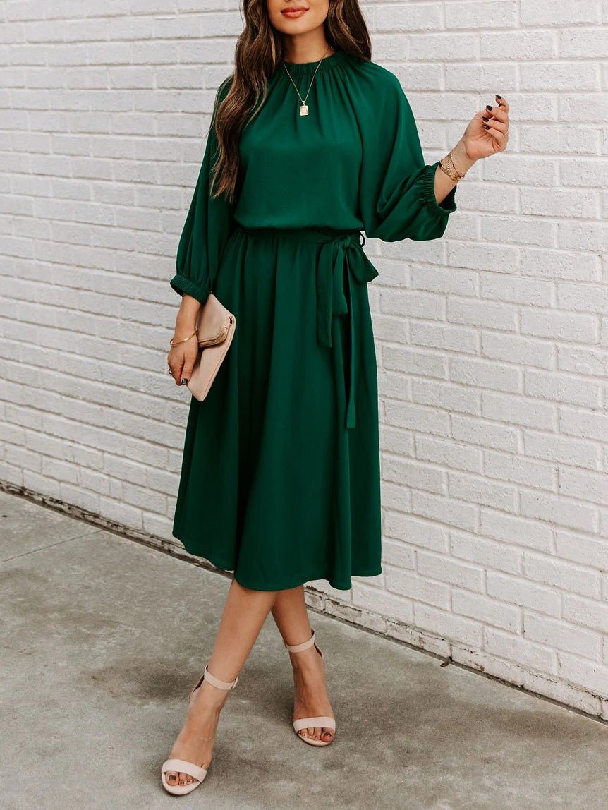 Women's Dresses Round Neck Lace-Up Long Sleeve Dress - Maxi Dresses - Instastyled | Online Fashion Free Shipping Clothing, Dresses, Tops, Shoes - 20/09/2022 - 30-40 - casual-dresses