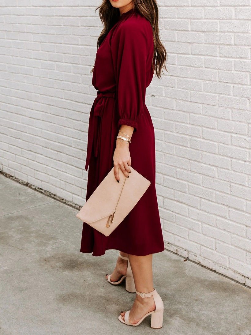 Women's Dresses Round Neck Lace-Up Long Sleeve Dress - Maxi Dresses - Instastyled | Online Fashion Free Shipping Clothing, Dresses, Tops, Shoes - 20/09/2022 - 30-40 - casual-dresses