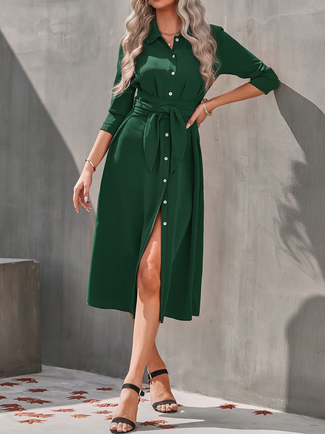 Women's Dresses Single Breasted Long Sleeve Shirt Dress - Maxi Dresses - Instastyled | Online Fashion Free Shipping Clothing, Dresses, Tops, Shoes - 20/09/2022 - color-apricot - color-brick_red