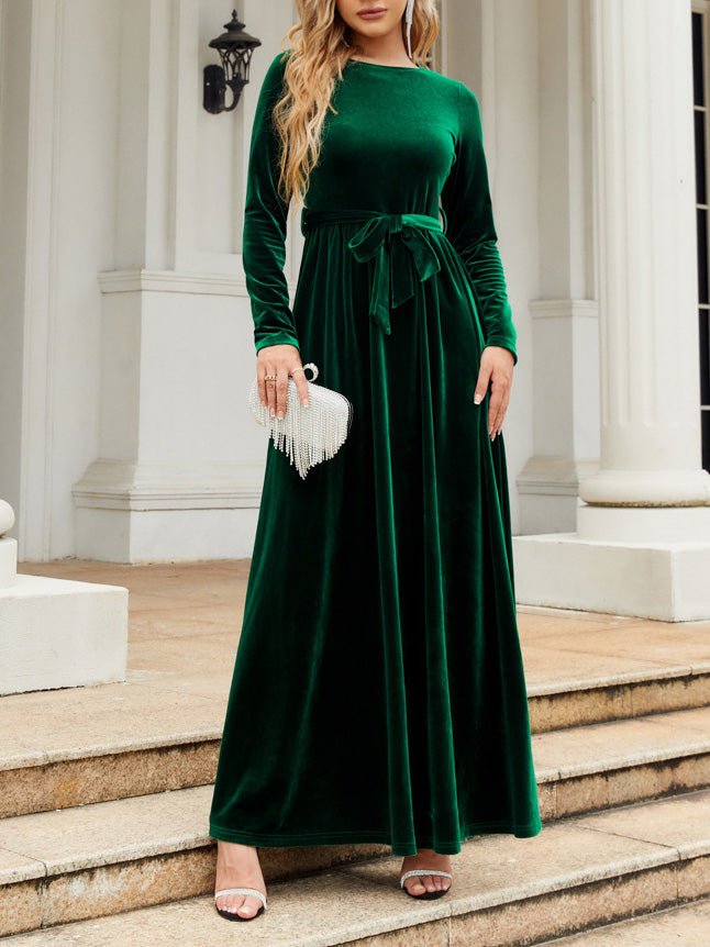 Women's Dresses Solid Gold Velvet Tie-Up Long Sleeve Dress - Maxi Dresses - Instastyled | Online Fashion Free Shipping Clothing, Dresses, Tops, Shoes - 20/09/2022 - 40-50 - color-black