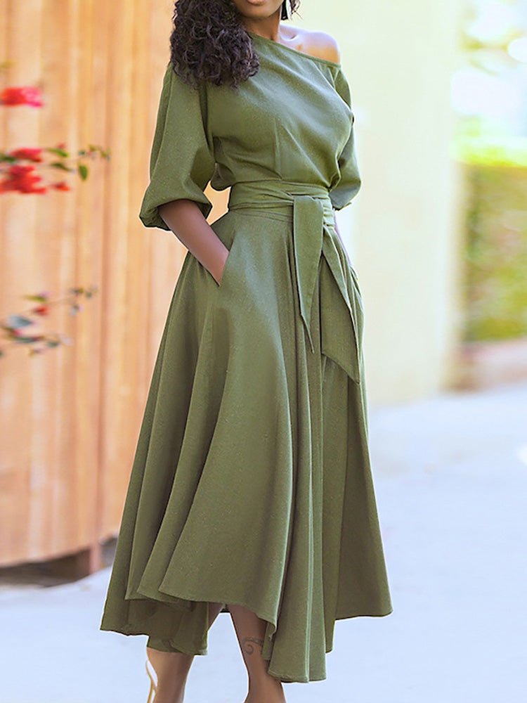 Women's Dresses Solid Tie Pocket Long Sleeve Dress - Maxi Dresses - Instastyled | Online Fashion Free Shipping Clothing, Dresses, Tops, Shoes - 19/09/2022 - Casual Dresses - Color_Black