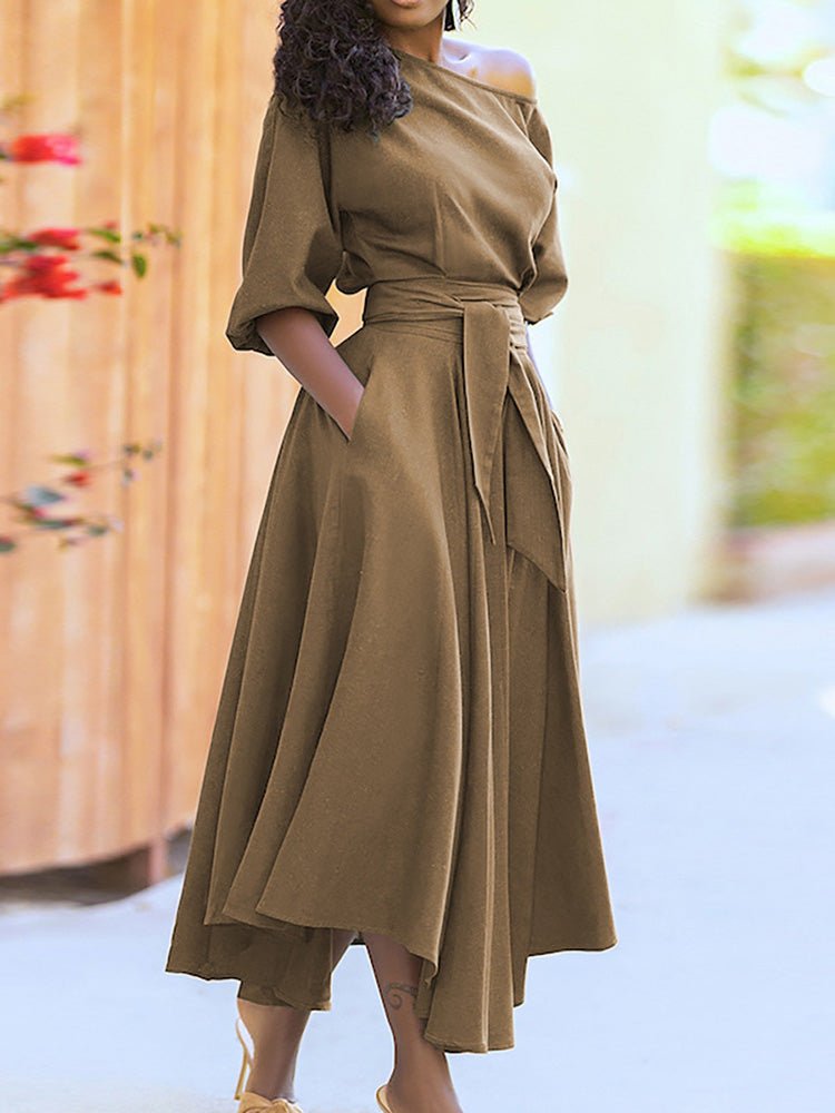 Women's Dresses Solid Tie Pocket Long Sleeve Dress - Maxi Dresses - Instastyled | Online Fashion Free Shipping Clothing, Dresses, Tops, Shoes - 19/09/2022 - Casual Dresses - Color_Black