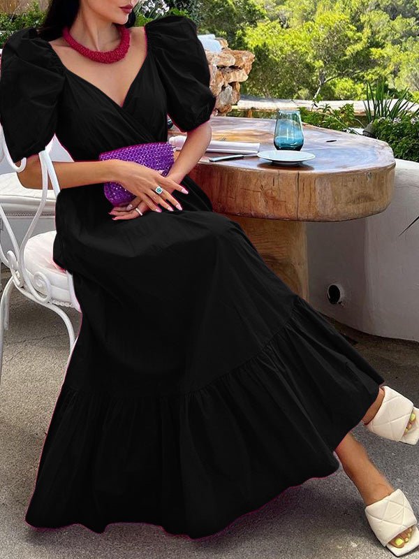 Women's Dresses Solid V-Neck Ruffle Swing Dress - Maxi Dresses - Instastyled | Online Fashion Free Shipping Clothing, Dresses, Tops, Shoes - Casual Dresses - Color_Black - Color_Red